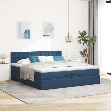 Struttura Letto Pouf con Materassi Blu 200x200 cm in Tessuto