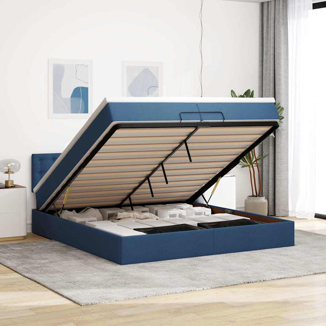 Struttura Letto Pouf con Materassi Blu 200x200 cm in Tessuto