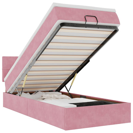 Pouf Letto con Materasso e LED Rosa 80x200cm in Velluto