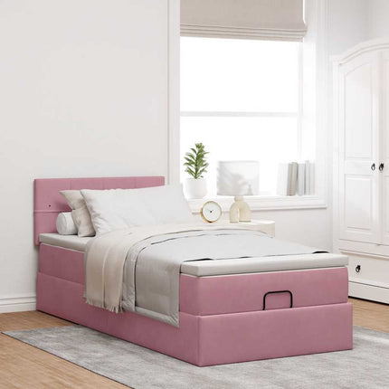 Pouf Letto con Materasso e LED Rosa 80x200cm in Velluto