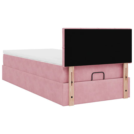 Pouf Letto con Materasso e LED Rosa 80x200cm in Velluto