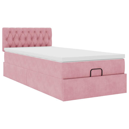 Pouf Letto con Materasso e LED Rosa 80x200cm in Velluto