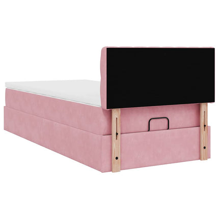 Pouf Letto con Materasso e LED Rosa 80x200cm in Velluto