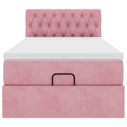 Struttura Letto Pouf con Materasso Rosa 90x190 cm in Velluto