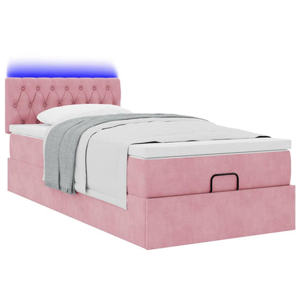 Struttura Letto Pouf con Materasso Rosa 90x200 cm in Velluto