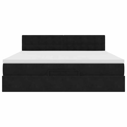Struttura Letto Pouf con Materasso Nero 160x200 cm in Velluto