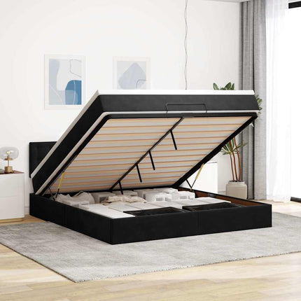 Struttura Letto Pouf con Materasso Nero 160x200 cm in Velluto