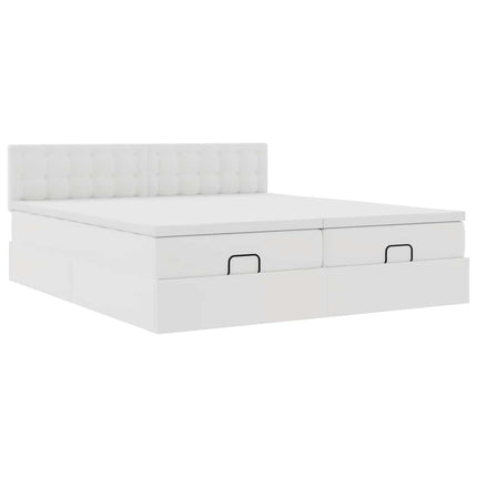Struttura Letto Pouf con Materassi Bianco 200x200 cm Similpelle