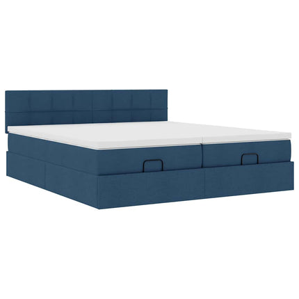 Struttura Letto Pouf con Materassi Blu 160x200 cm in Tessuto