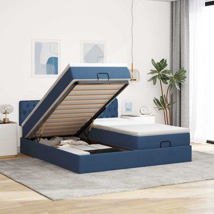 Struttura Letto Pouf con Materassi Blu 200x200 cm in Tessuto