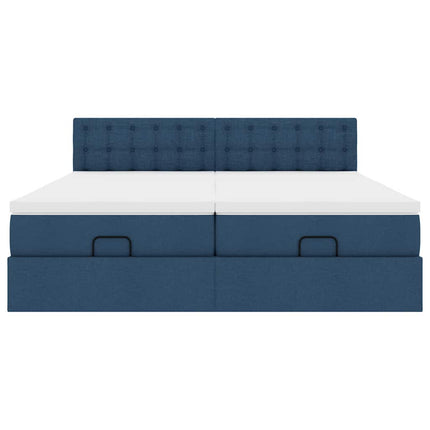 Struttura Letto Pouf con Materassi Blu 160x200 cm in Tessuto