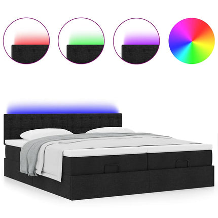 Struttura Letto Pouf con Materassi Nero 200x200 cm in Tessuto