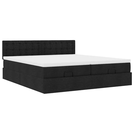 Struttura Letto Pouf con Materassi Nero 200x200 cm in Tessuto