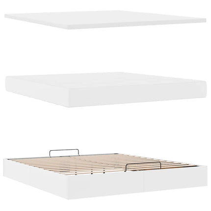 Struttura Letto Pouf con Materasso Bianco 160x200 cm Similpelle