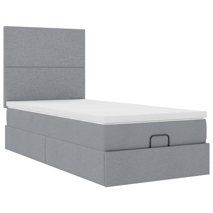 Pouf Letto con Materasso Grigio Chiaro 90x200 cm in Tessuto