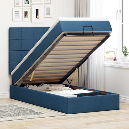 Struttura Letto Pouf con Materasso Blu 80x200 cm in Tessuto