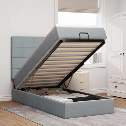 Pouf Letto con Materasso Grigio Chiaro 90x200 cm in Tessuto