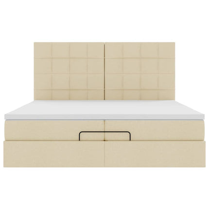 Struttura Letto Pouf con Materassi Crema 200x200 cm in Tessuto