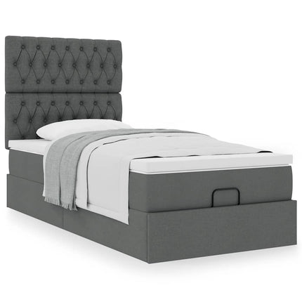 Pouf Letto con Materasso Grigio Scuro 90x200 cm in Tessuto