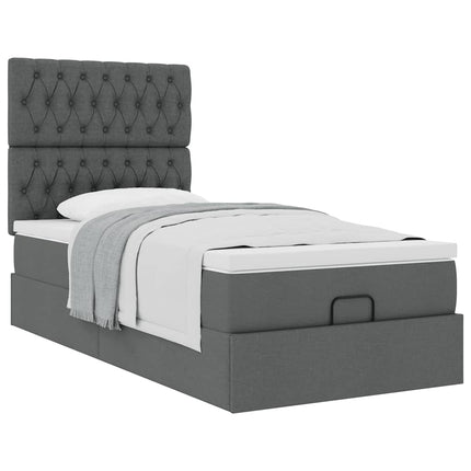 Pouf Letto con Materasso Grigio Scuro 90x200 cm in Tessuto
