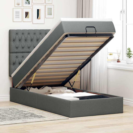 Pouf Letto con Materasso Grigio Scuro 90x200 cm in Tessuto