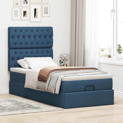Pouf Letto con Materasso Blu 90x200 cm in Tessuto