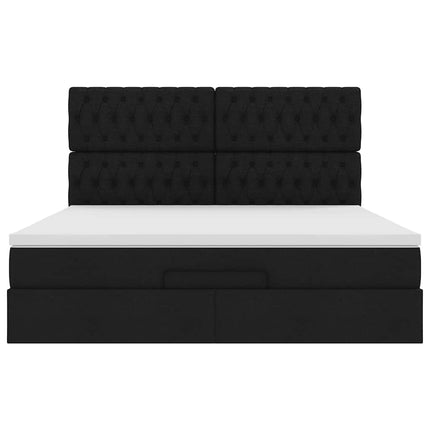 Struttura Letto Pouf con Materasso Nero 180x200 cm in Tessuto