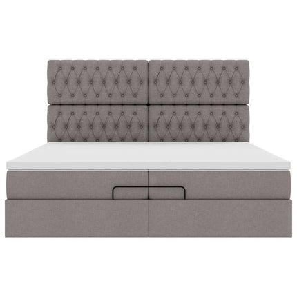 Struttura Letto Pouf con Materassi Tortora 200x200 cm Tessuto