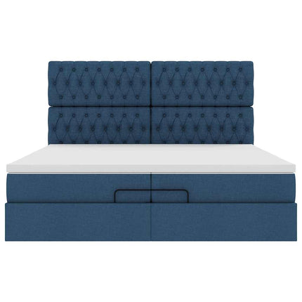 Struttura Letto Pouf con Materassi Blu 200x200 cm in Tessuto