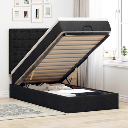 Struttura Letto Pouf con Materasso Nero 90x190 cm in Tessuto