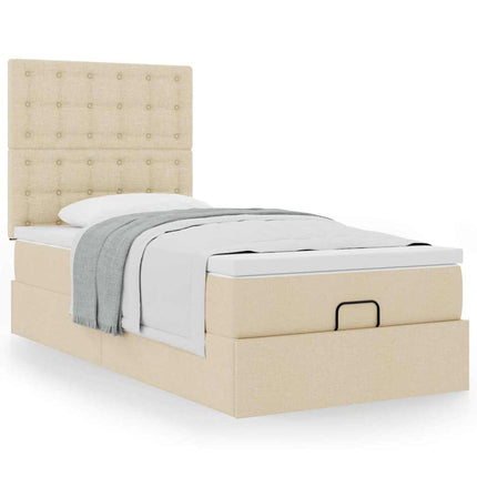 Pouf Letto con Materasso Crema 100x200 cm in Tessuto