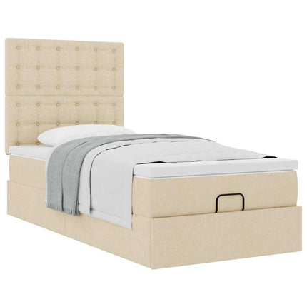 Pouf Letto con Materasso Crema 100x200 cm in Tessuto