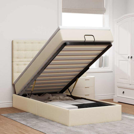Pouf Letto con Materasso Crema 100x200 cm in Tessuto