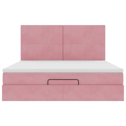 Struttura Letto Pouf con Materassi Rosa 180x200 cm Velluto