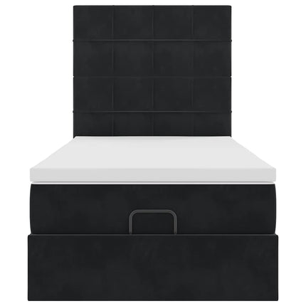 Struttura Letto Pouf con Materassi Nero 90x200 cm in Velluto
