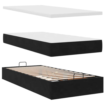 Struttura Letto Pouf con Materassi Nero 90x200 cm in Velluto