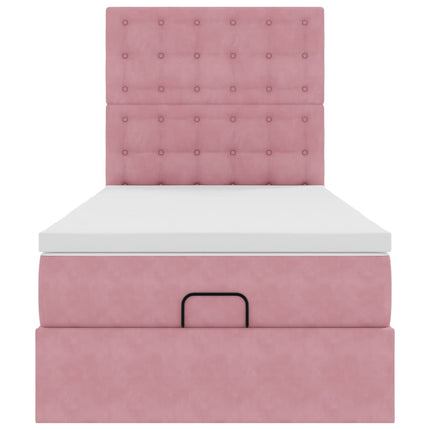 Struttura Letto Pouf con Materassi Rosa 90x200 cm in Velluto