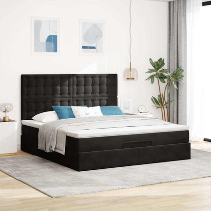 Struttura Letto Pouf con Materassi Nero 160x200 cm in Velluto