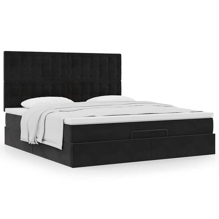 Struttura Letto Pouf con Materassi Nero 160x200 cm in Velluto