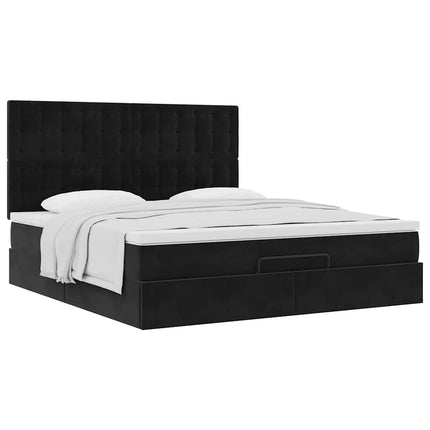 Struttura Letto Pouf con Materassi Nero 160x200 cm in Velluto