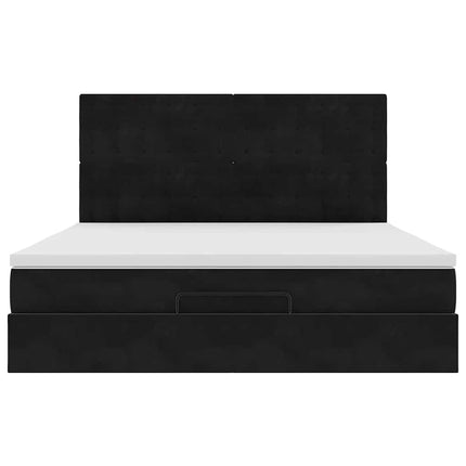 Struttura Letto Pouf con Materassi Nero 160x200 cm in Velluto