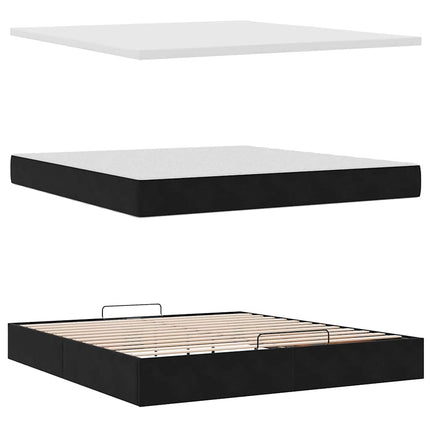 Struttura Letto Pouf con Materassi Nero 160x200 cm in Velluto