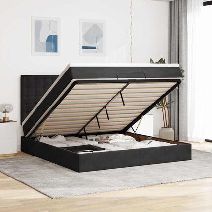 Struttura Letto Pouf con Materassi Nero 160x200 cm in Velluto
