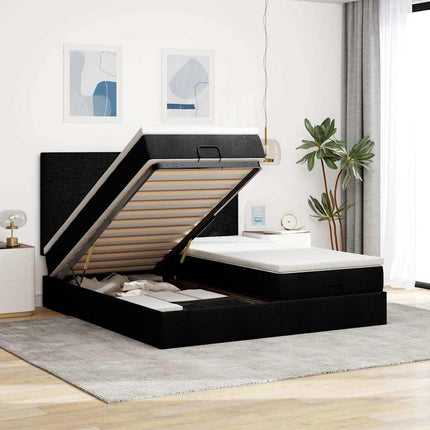 Struttura Letto Pouf con Materassi Nero 180x200 cm in Tessuto