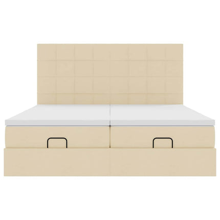 Struttura Letto Pouf con Materassi Crema 160x200 cm in Tessuto