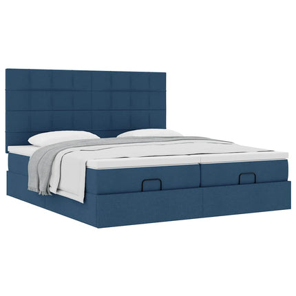 Struttura Letto Pouf con Materassi Blu 160x200 cm in Tessuto