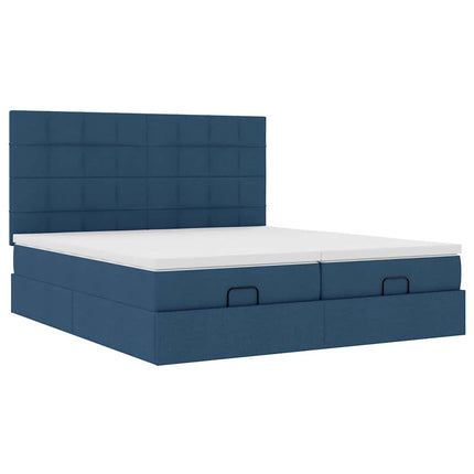 Struttura Letto Pouf con Materassi Blu 160x200 cm in Tessuto