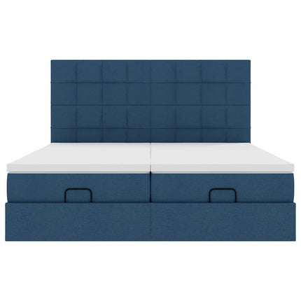 Struttura Letto Pouf con Materassi Blu 160x200 cm in Tessuto