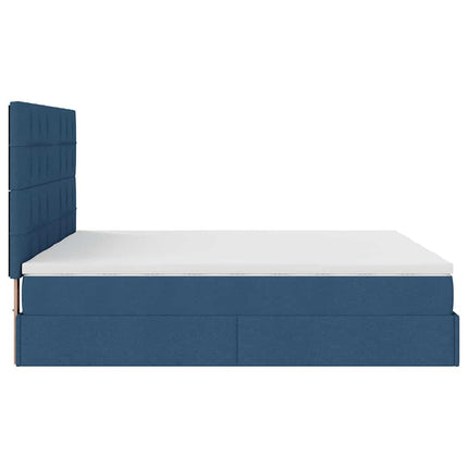 Struttura Letto Pouf con Materassi Blu 160x200 cm in Tessuto
