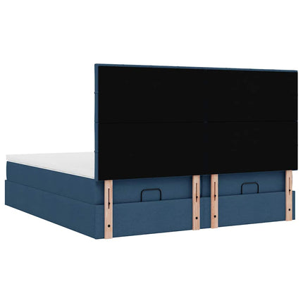 Struttura Letto Pouf con Materassi Blu 160x200 cm in Tessuto